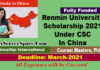 Renmin University Scholarship 2021 Under CSC In China Fully Funded: