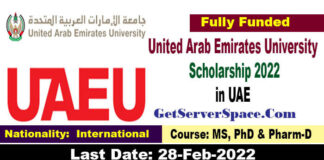 United Arab Emirates University Scholarship 2022 in UAE [Fully Funded]