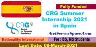 CRG International Summer Internship 2021 in Spain [Fully Funded]