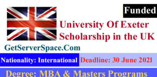 The University Of Exeter Funded Scholarship in the UK, 2021